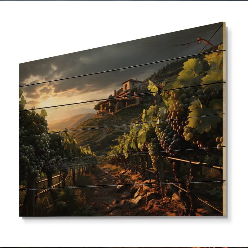 Designart "Vineyard Misty Meadows Cellars II" Farmhouse Print on